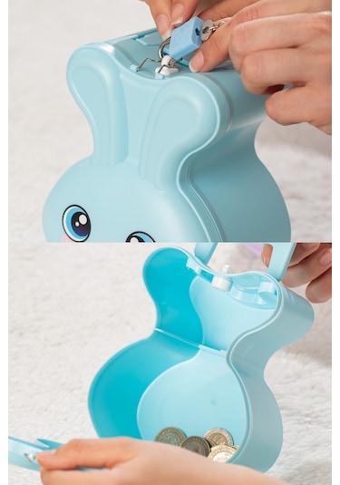 Porsima 041-2 Pvc Anahtarlı Kilitli Gülenyüz Kumbara Mavi 12,5x15,5cm