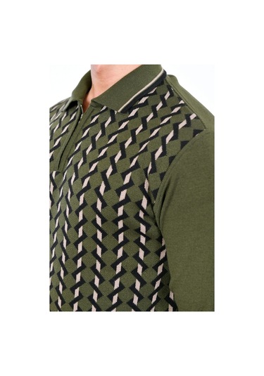 Kamalı Erkek Çelik Örgü Gömlek Yaka Fermuarlı Polo Yakalı Tüylenmez Triko Kışlık Baba Kazak Haki