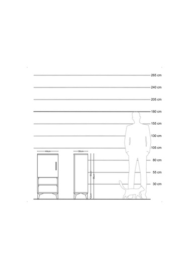 Arges Komodin 3 Raflı Tek Kapaklı 44x30x96 Çam-antrasit Çam