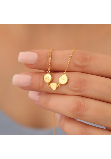 925 Ayar Gümüş Kişiye Özel Pullu Harf Kolye - Cn00375 Altın