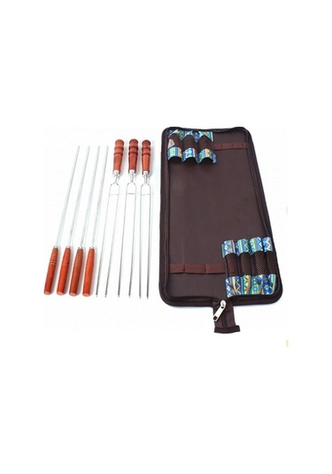 Wondernest Açık Piknik Paslanmaz Çelik Barbekü Seti, U Şeklinde İğne Çatal, Ahşap Saplı 7 Parça Çok Renkli Çok Renkli