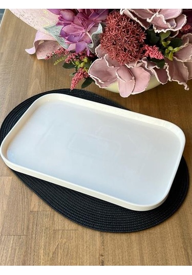 Porselen Dikdörtgen Sunum Tabak Beyaz