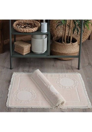Püskül Dantelli Ayak Havlusu 50x70 Cm -2 Adet Bej Bej
