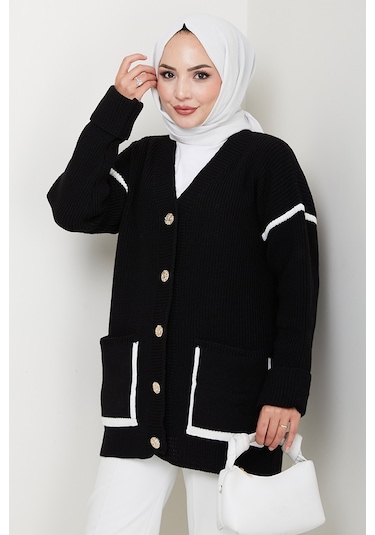 İlge Düğmeli Triko Hırka 1597 - Siyah Siyah