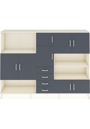 Arges Dolap 9 Raflı 4 Çekmeceli 8 Kapaklı 220x30x163 Aytaşı-antra Aytaşı-antrasit