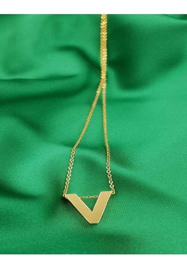 Vog Kişiye Özel Üç Boyutlu Çelik V Harf Sarı Renkdeniz Ve Havuz Suyuna Dayanıklı Paslanmaz Kolye Sarı