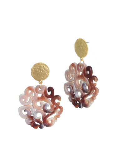 Labalaba Kadın Çivili Model Akrilik Tasarım Büyük Küpe Kahverengi - Altın