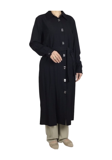 Kadın Önü Çıtçıtlı Beli Kuşaklı Tunik Siyah