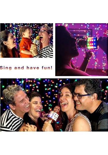 Besthome1 Mavi Kablosuz Bluetooth Mikrofon, 1200mah Pil, Led Işıklı Karaoke, Usb/sd Ses Çalıcı