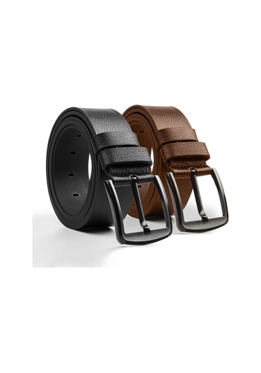 2 Adet Manda Hakiki Deri Erkek Kot Kemer / Taba- Siyah