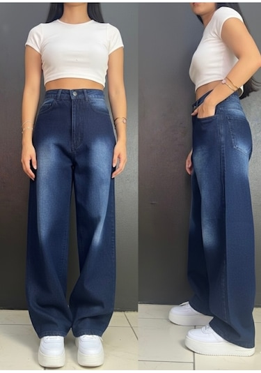 St.poll Unisex Baggy Jeans Lacivert