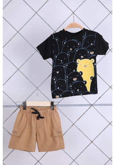 Babyhola 2'li Tişört Keten Şort Erkek Bebek Çocuk Bayramlık Alt Üst Takım Elbise 02011 001