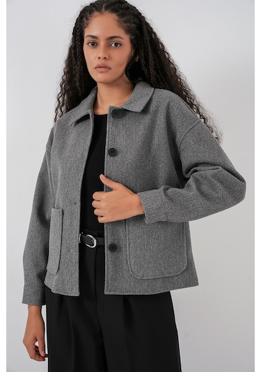 0713 Kadın Kaşe Ceket - Gri Gri