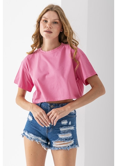 Giysa Kadın Bisiklet Yaka %100 Pamuk Basic Crop T-shirt Pembe - 925007 Pembe Giysa Kadın Bisiklet Yaka %100 Pamuk Basic Crop T-shirt Pembe - 925007 Pembe