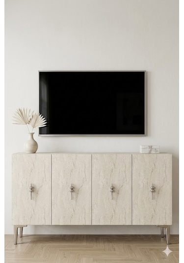 Ka1217bts Salkım Konsol Ve Tv Sehpası Beyaz-traverten-silver 120cm