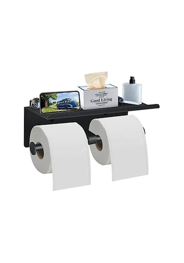 Siyah Paslanmaz Çelik Çift Rulo Doku Tutucu Banyo Duvara Monte Tuvalet Kağıdı Tutucu Su Geçirmez Uzay Doku Depolama Raf Raf