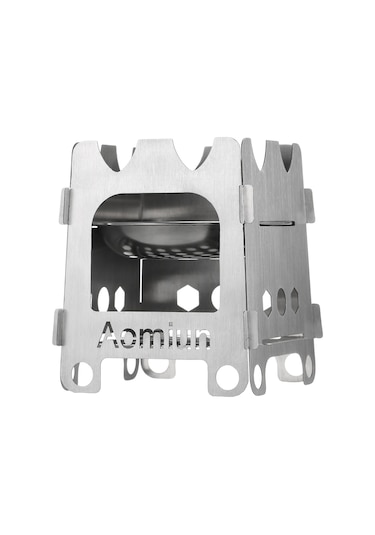 Youtek Aomiun Çelik Odun Fırını - Alkol Tepsili, İçine Katlanabilir, Hafif, Kamp Ve Bisiklet Turları İçin Hwl-06 Küçük Boy Gümüş