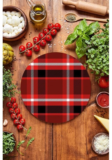 Çap 20 cm Kırmızı Ekose Desenli Cam Kesme Tablası