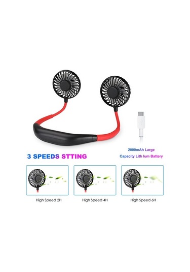Çift Soğutmalı Taşınabilir Usb Şarjlı Boyun Fanı 7643 Siyah