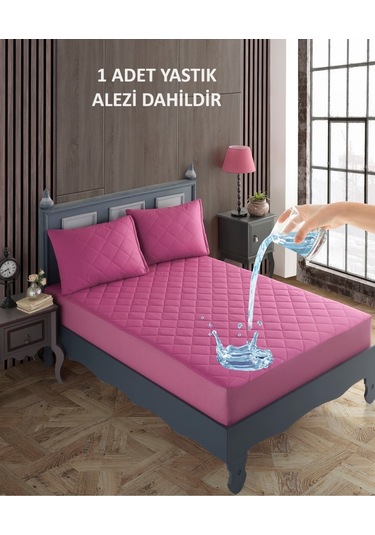 Tek Kişilik Alez Seti %100 Pamuk Kapitone Su Sıvı Geçirmez Yatak Yastık Alezi Yatak Yastık Koruyucu Lila