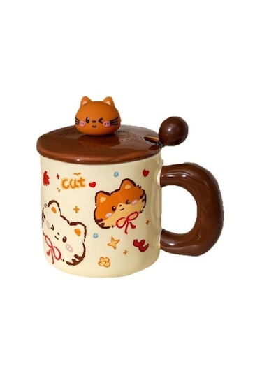 Tatlı Kedi Temalı Seramik Kupa-461 Çok Renkli