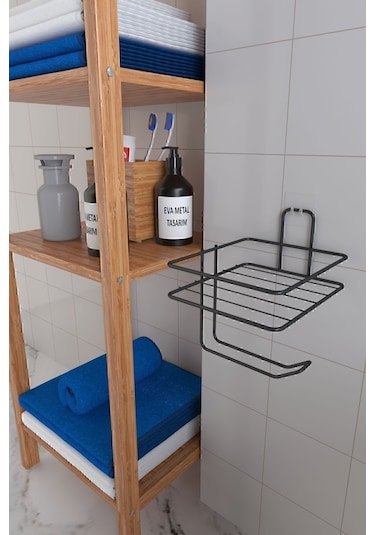 Eva Metal Tasarim Yapışkanlı Tuvalet Kağıtlığı Tutacağı Askı Mat Siyah