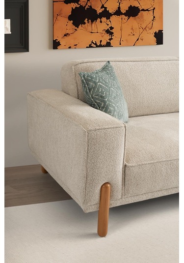 Oslo Ahşap Ayaklı Mekanizmalı Kanepe Beyaz