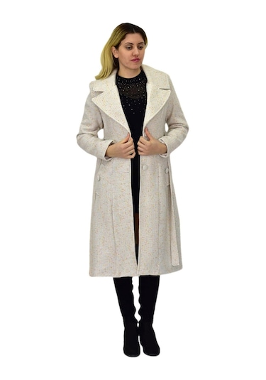 Kadın Pıtırcık Uzun Kaşe Kaban Bgl-st04121 Krem