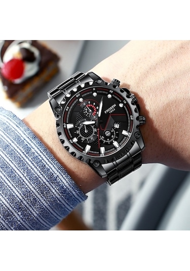 Fastbuy Fngeen 5757 Erkek Saat, Su Geçirmez, Paslanmaz Çelik, Siyah Deri Kılıf, Beyaz Yüzey, Spor Tarzı, Çok Renkli Çok Renkli