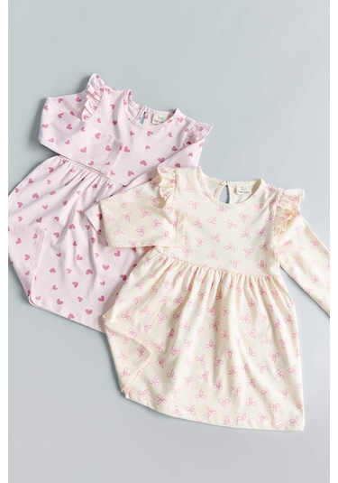 Defacto Kız Bebek Kalp Baskılı Uzun Kollu Elbise F4548a525aupn688 Pembe
