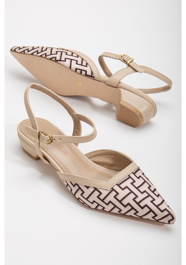 Baskılı Cilt Arka Açık Bej Kadın Kısa Topuklu Ayakkbı-2697-bej Bej