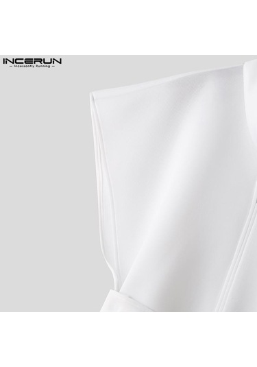 Incerun Erkek Stand Yaka Kolsuz Asimetrik Pelerin Yelek Beyaz