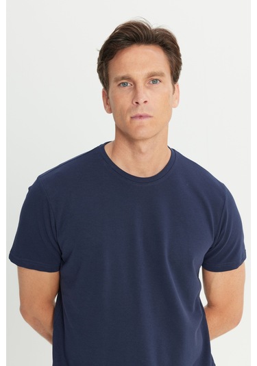 Erkek Lacı Pamuklu Slim Fit Dar Kesim Bisiklet Yaka Tişört Lacı