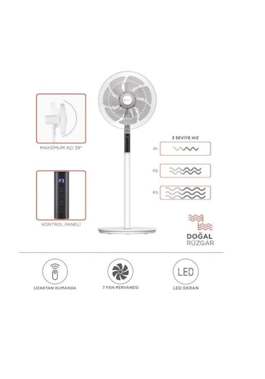 Torima SF-02 Ayaklı 16'' 60 W 3 Kademe 7 Pervaneli Kumandalı Vantilatör