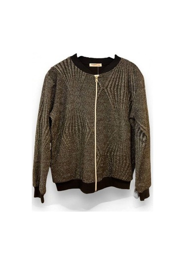 Kız Çocuk Fermuarlı Simli Hırka-14466 Siyah