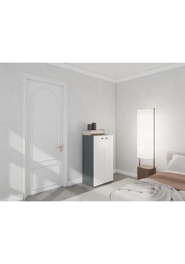 2 Kapaklı Çok Amaçlı Dolap Koyu Gri Beyaz Gri
