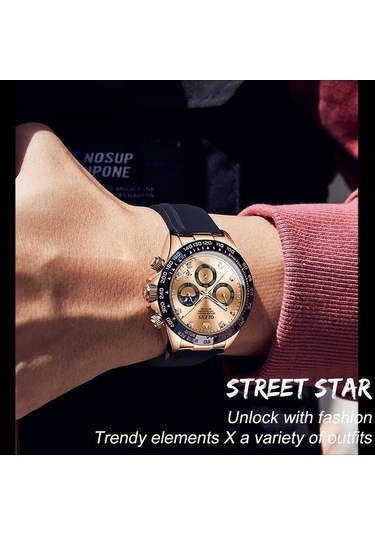 Novahub Olevs 2875 Erkekler Multifonksiyonlu Spor Kronograf Su Geçirmez Kuvars Saat Gül Altın Renkli Çok Renkli