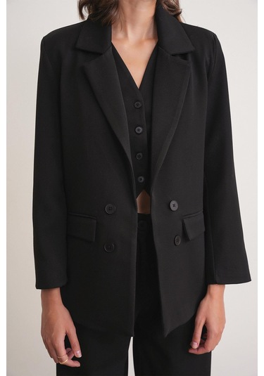 4745 Kadın Oversize Blazer Ceket Siyah Siyah