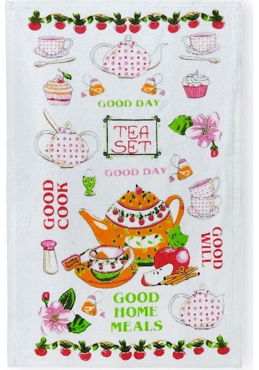 4lü Paket Baskılı Beyaz Mutfak Havlusu Modeli Good Day