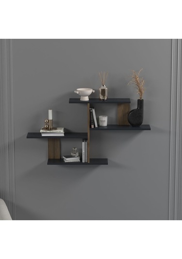 Sitil Duvar Rafı Antrasit Ceviz