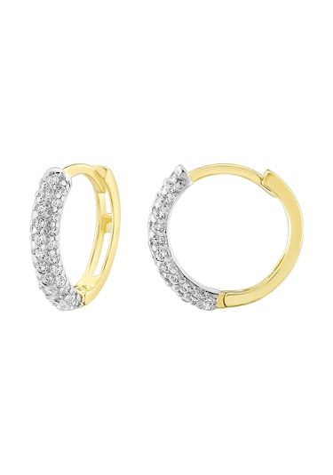 Moom Mücevherat Kadın 14 Ayar Altın Küpe Minimalist Zirkon Taşlı Modern Halka Altın Küpe 12 Mm-Mm20033