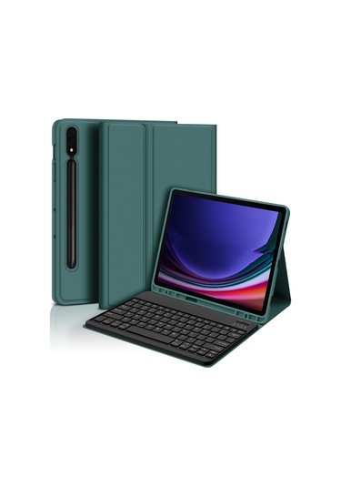 Bluetooth Klavye Kılıfı + Klavye Samsung Tab S6 Lite 10.4 İnç İle Uyumlu - Koyu Yeşil