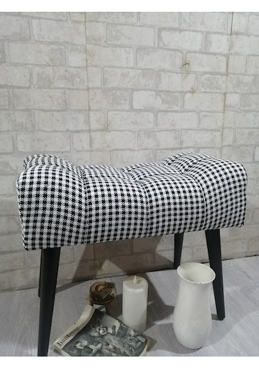 Puf ,siyah-beyaz ,puf Kazayağı Keten Kumaş ,siyah Ayak ,çima Diki