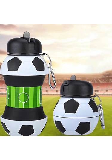 550ml Yaratıcı Futbol Şekilli Katlanır Silikon Su Şişesi Açık
