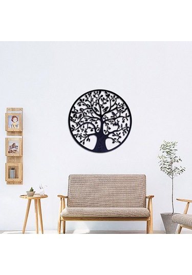 Metal Hayat Ağacı Duvar Dekoru Siluet Sanatı Hediye İç Mekan Dış Mekan Bahçe Ev Dekorasyonu Siyah, 28x28cm