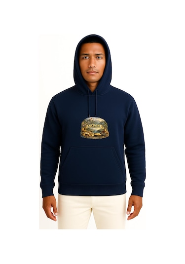 Bahriyeli Collection Kapüşonlu Artvin Göğüs Baskılı Unisex Sweatshirt Lacivert