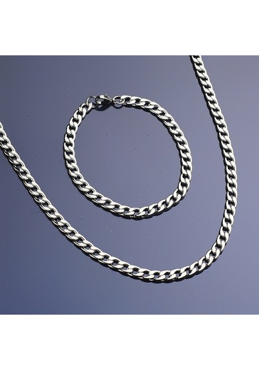 Ince Çelik Erkek Kolye Bileklik Set Zincir Takı Aksesuar K24 T5 Çelik