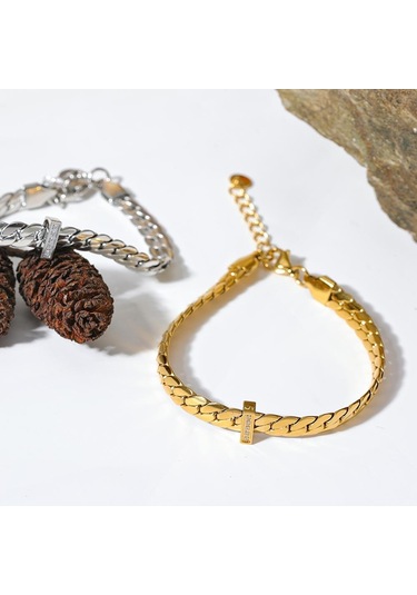 Gümüş Eetit Yüksek Kalite 18 K Altın Kaplama Küba Zincir Paslanmaz Çelik Bilezik Bileklik Zirkon Bildirimi Şık Moda Su Geçirmez Takı Gümüş