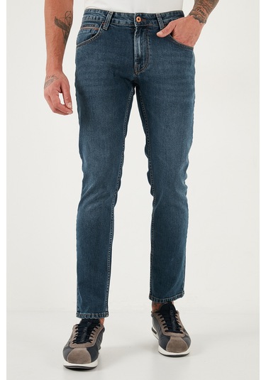 Buratti Pamuklu Regular Fit Normal Bel Boru Paça Jeans Erkek Kot Pantolon 2211C36Parma Mavi
