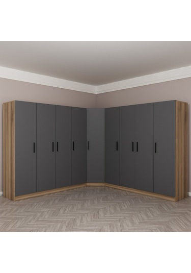 Minar Kale 9 Kapaklı 4 Ç Köşe Dolap Dore Antrasit 210cm Çok Renkli